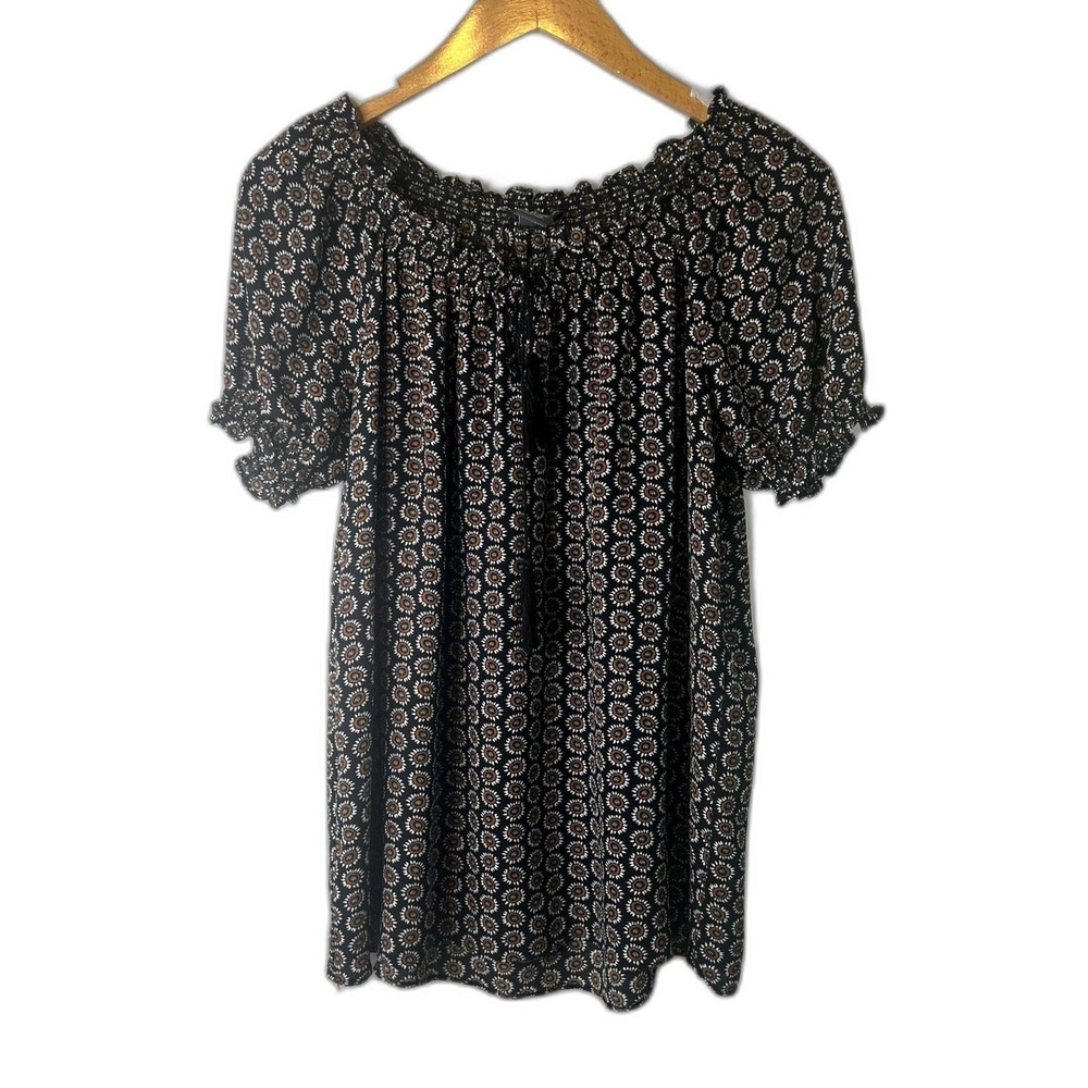 Chelsea & Theodore Blouse Sunburst Floral Smocked Tassel Boho Cottage Size Small